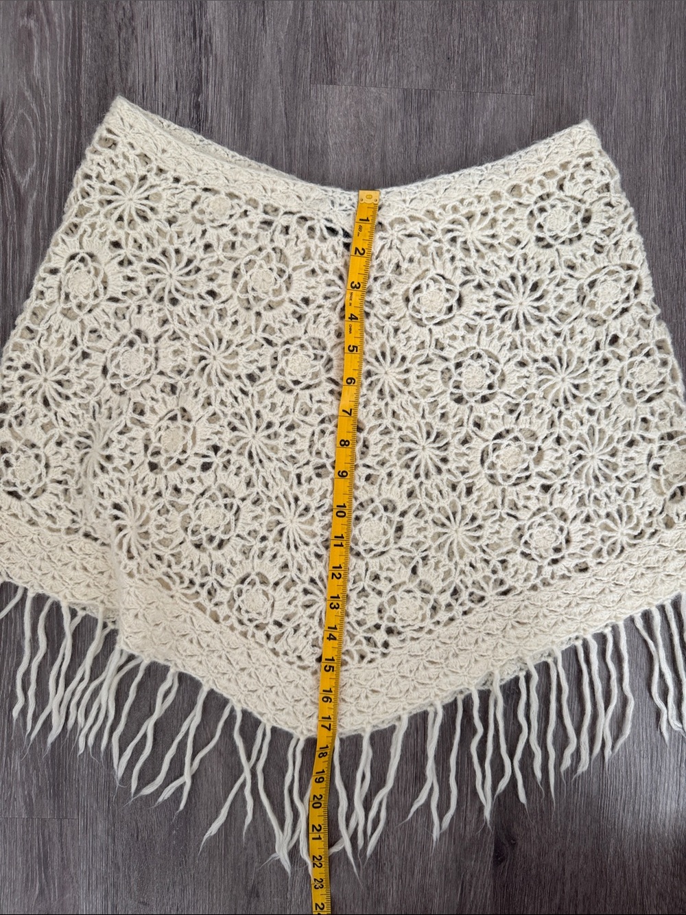 Crochet Fringe Poncho in Cream - Picture 7 of 7